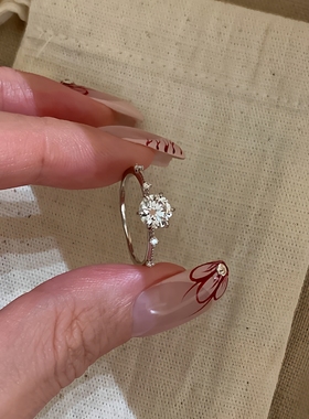 莫桑钻戒指六爪钻戒锆石戒指爆闪钻戒女开口可调节小众设计戒指女