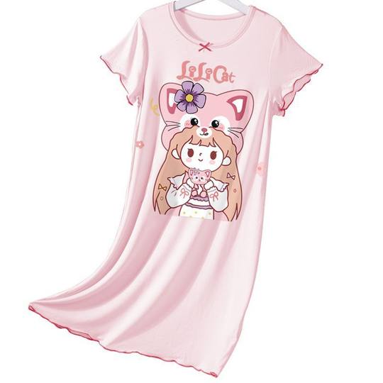 Modal girls nightgown summer new children's home clothes pajamas thin medium-sized big children girl princess style skirt