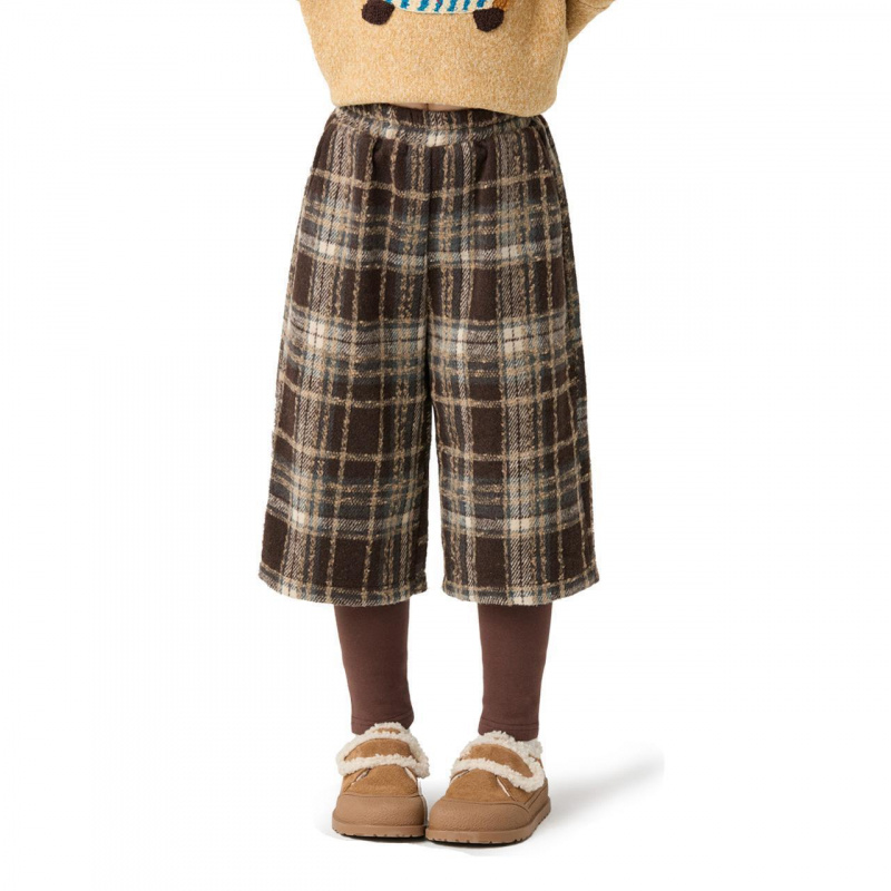 女童加绒裤子格子裤冬季新款儿童假两件打底裤洋气女孩加厚直筒裤 - 图3