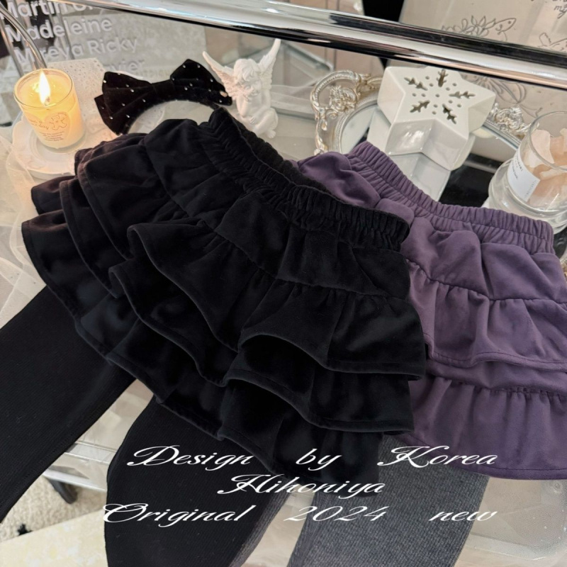 女童裤裙加绒冬季新款儿童一体绒假两件裙裤外穿中大童加厚打底裤 - 图0