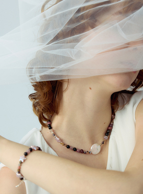 RiverineAdara「虹蜕星巢」彩碧玺天然石水晶巴洛克珍珠颈链项链