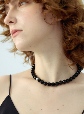 RiverineAdara「夜蔷星芒」黑曜石天然水晶淡水灰色珍珠颈链项链