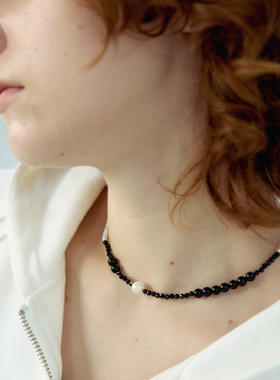 RiverineAdara「棱絮蚀光」黑曜石碧玺天然水晶珍珠颈链项链首饰