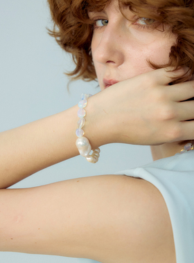 RiverineAdara「光折雾影」白蛋白天然水晶淡水珍珠手串手链饰品