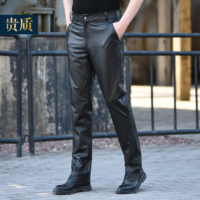 真皮皮裤男头层牛皮中年男士冬季修身直筒防风防水摩托车机车皮裤,淘宝优惠券,粉丝福利购,淘宝优惠卷