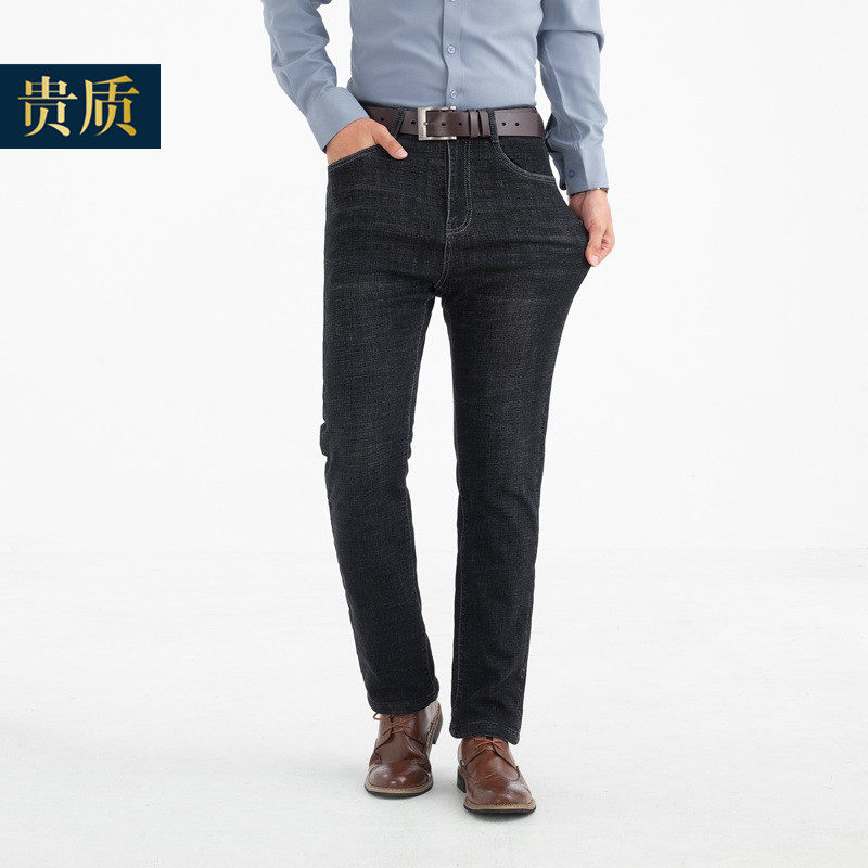 牛仔棉裤男外穿加绒加厚羽绒休闲裤 贵质牛仔裤