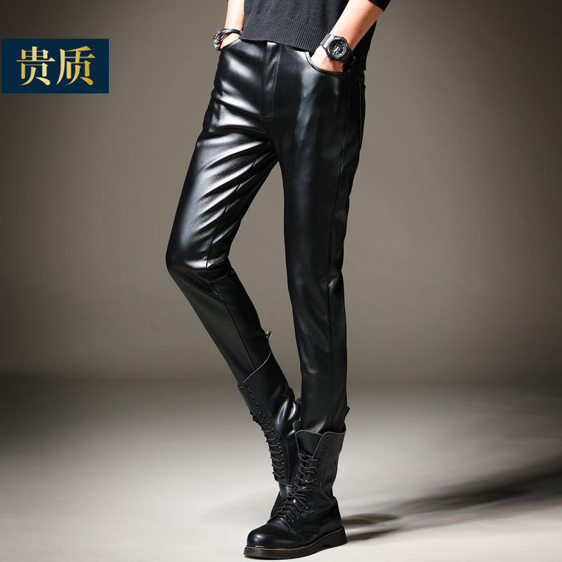 皮裤男加绒加厚冬青年韩版潮摩托车皮裤机车皮裤男修身秋冬小脚,淘宝优惠券,粉丝福利购,淘宝优惠卷