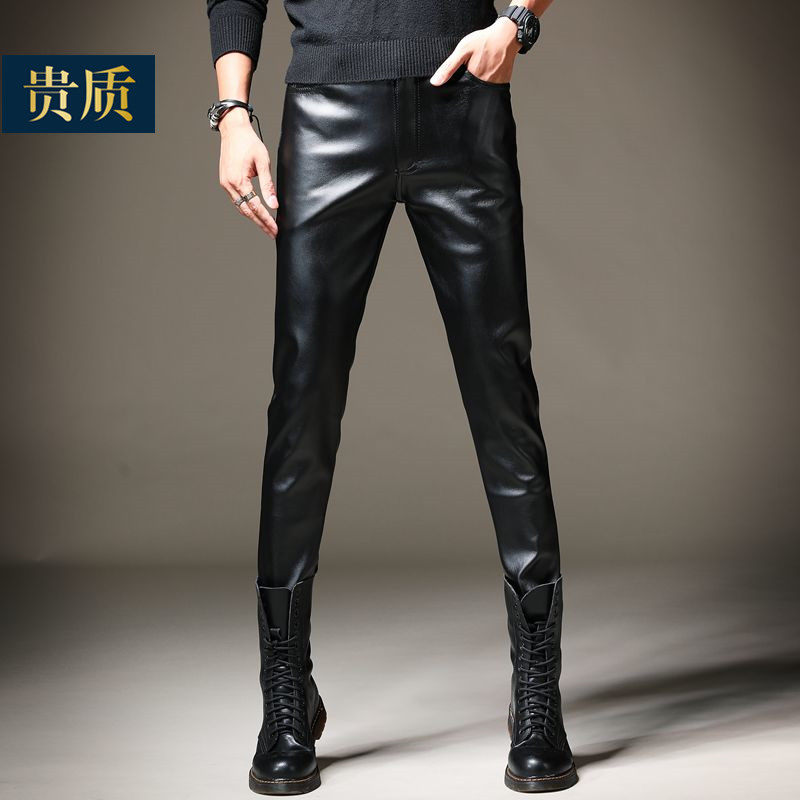 皮裤男加绒加厚冬青年韩版潮摩托车皮裤机车皮裤男修身秋冬小脚,淘宝优惠券,粉丝福利购,淘宝优惠卷