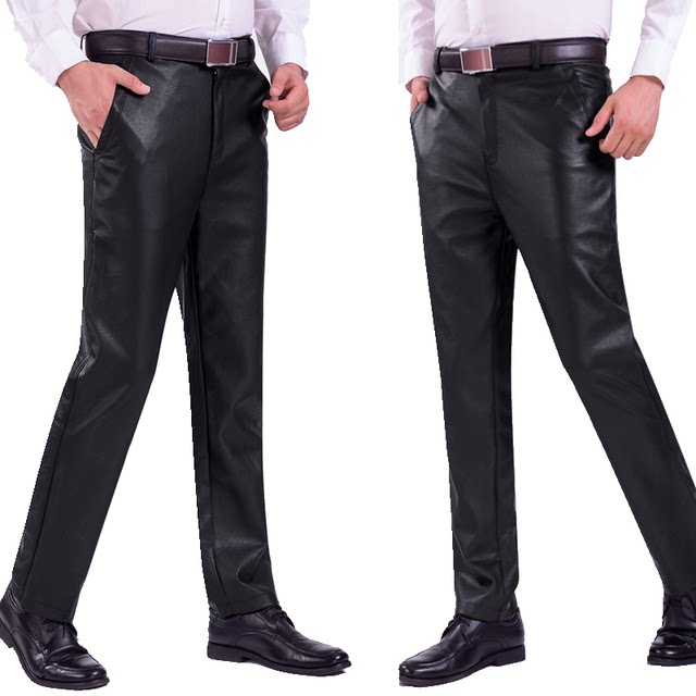 Summer thin leather pants men's loose straight pU leather pants single -layer motorcycle pants men's waterproof waterproof and old age