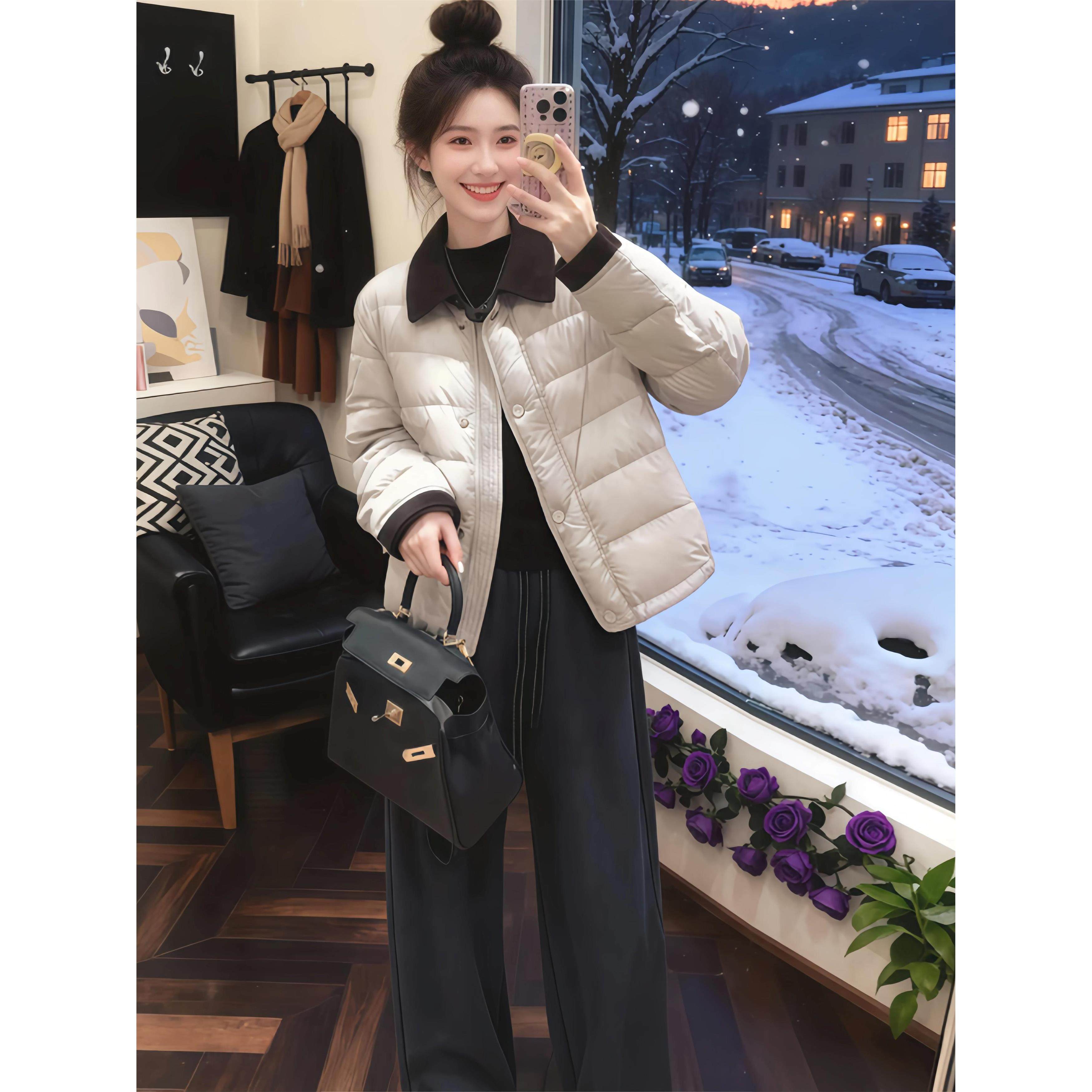 纯色设计感翻领长袖棉服女2025新款小众洋气时尚百搭显瘦潮流衣服,淘宝优惠券,粉丝福利购,淘宝优惠卷