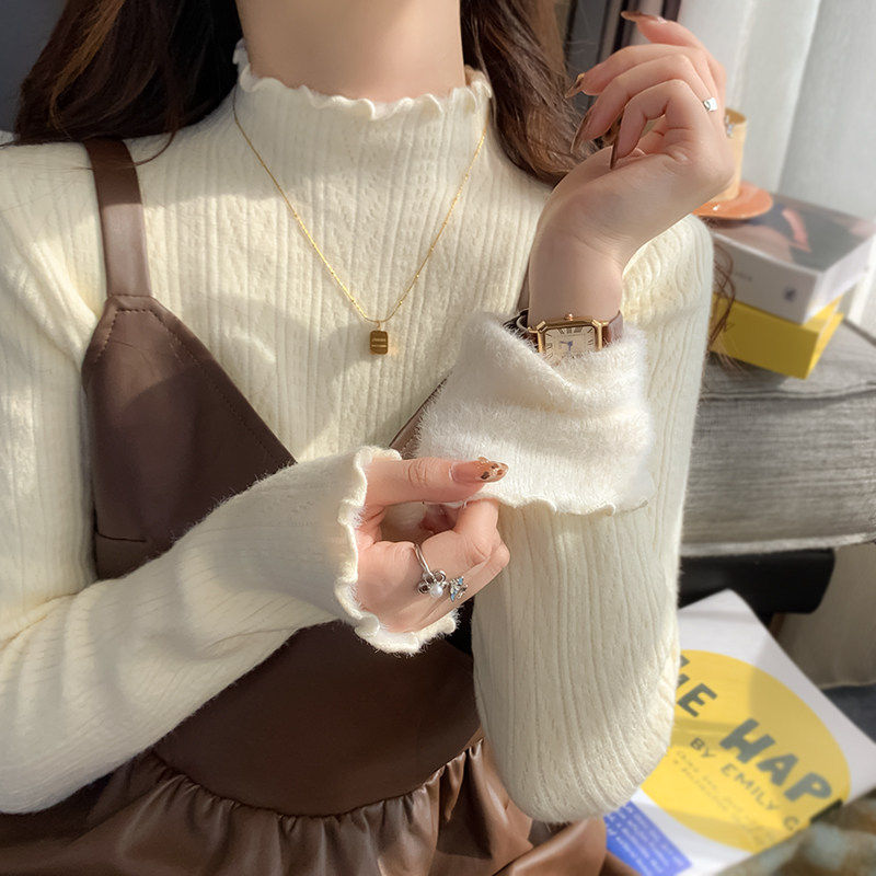 蓝色加绒毛衣女款2025新款冬季加厚内搭打底衫秋冬半高领针织上衣,淘宝优惠券,粉丝福利购,淘宝优惠卷