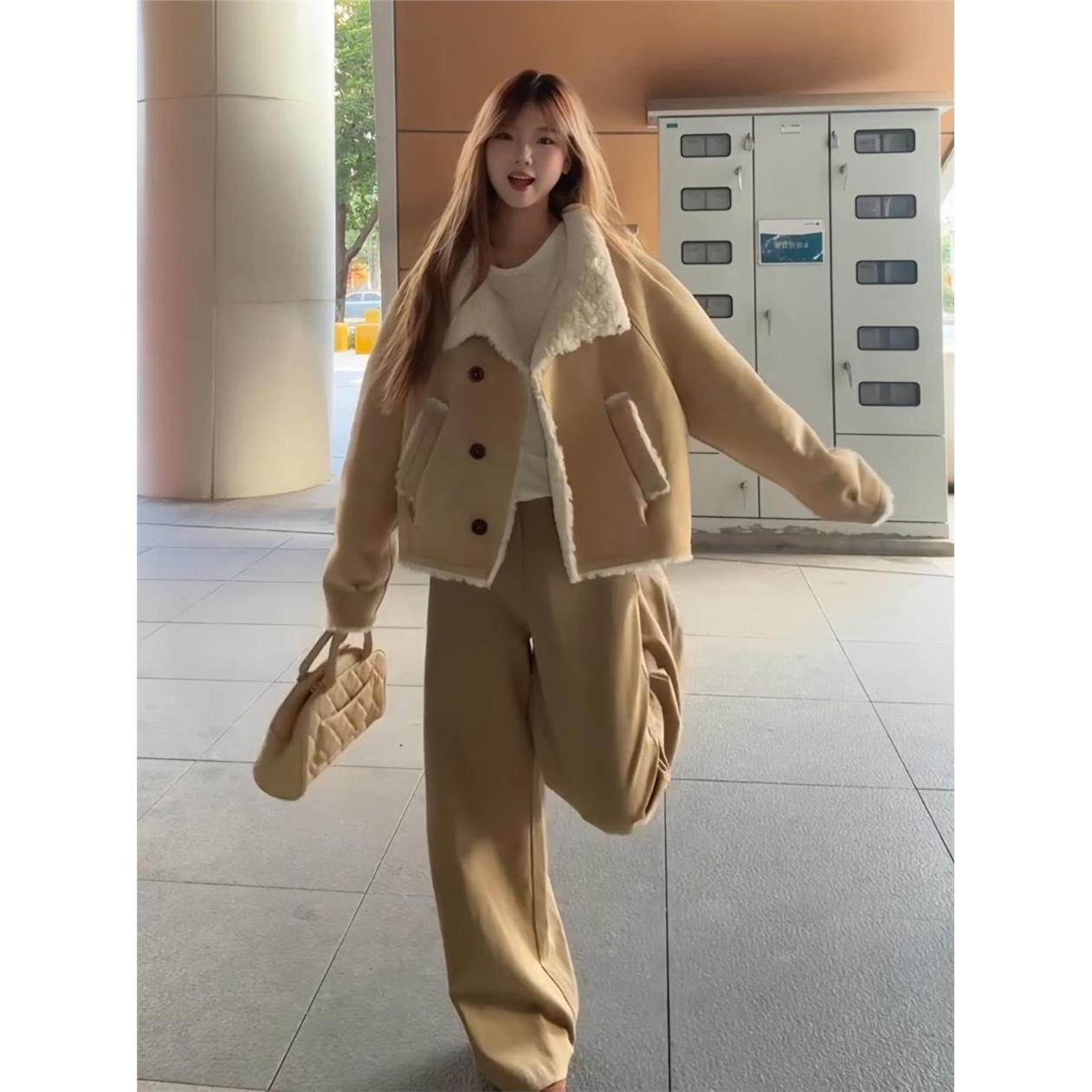 冬季短款韩系羊羔毛棉衣外套女2025新款小个子加厚保暖麂皮棉服潮,淘宝优惠券,粉丝福利购,淘宝优惠卷