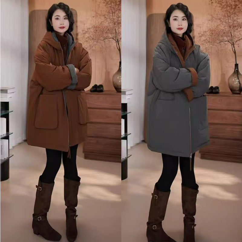 高级感双面穿连帽棉服女款冬季休闲宽松显瘦中长款棉衣夹棉外套潮,淘宝优惠券,粉丝福利购,淘宝优惠卷