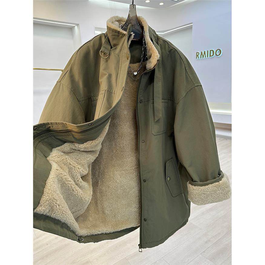 高级感超好看工装派克服棉衣女2025冬季新款彷羊羔毛流行大衣外套,淘宝优惠券,粉丝福利购,淘宝优惠卷