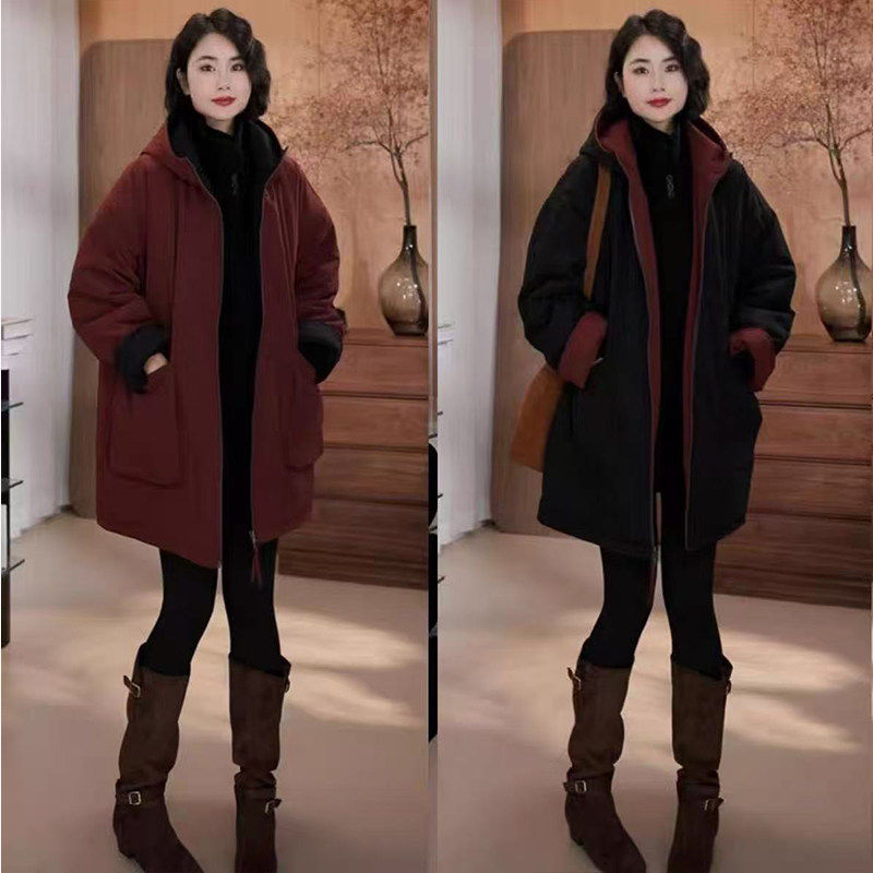 高级感双面穿连帽棉服女款冬季休闲宽松显瘦中长款棉衣夹棉外套潮,淘宝优惠券,粉丝福利购,淘宝优惠卷