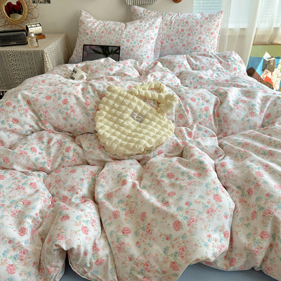 ins裸睡纯棉四件套A类小清新全棉床单被套床笠款床上用品宿舍三件