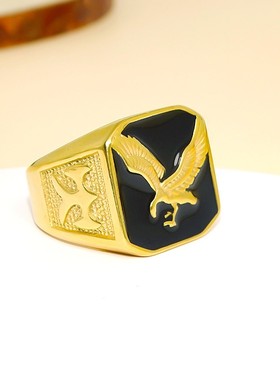 菲律宾金色抹黑美国大兵不锈钢戒指复古男士军戒老鹰钛钢戒指环