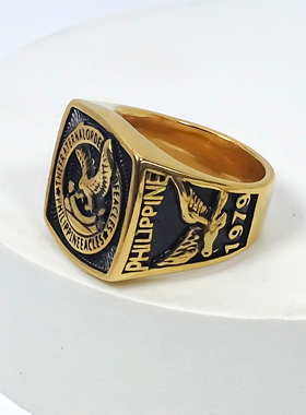 男女通用钛钢复古老鹰图案戒指