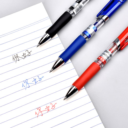 得力S01按动中性笔黑色红色蓝色12支盒装学生0.5mm签字笔按键水笔 - 图1
