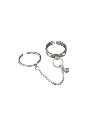 时尚气质S925镀银2件套戒指复古时尚韩版链条流苏双指开口指环女