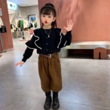 Осенний комплект, детский пуховик, дизайнерский однотонный кардиган, свитер, коллекция 2023, в западном стиле, тренд сезона