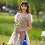 Летнее платье подружки невесты, длинное вечернее платье, юбка, средней длины, по фигуре