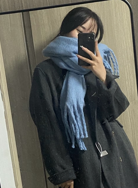 冬季加厚流苏甜美纯色保暖围巾