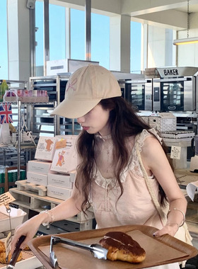 刺绣米色棒球帽女夏季软顶