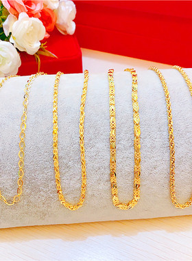 越南沙金项链女镀金锁骨链圆珠四叶草麦穗链素链单链子久不掉色