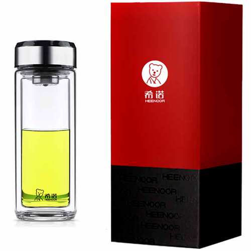 希诺玻璃杯双层男士商务泡茶杯高端加厚水杯车载便携杯子刻字定制 - 图3