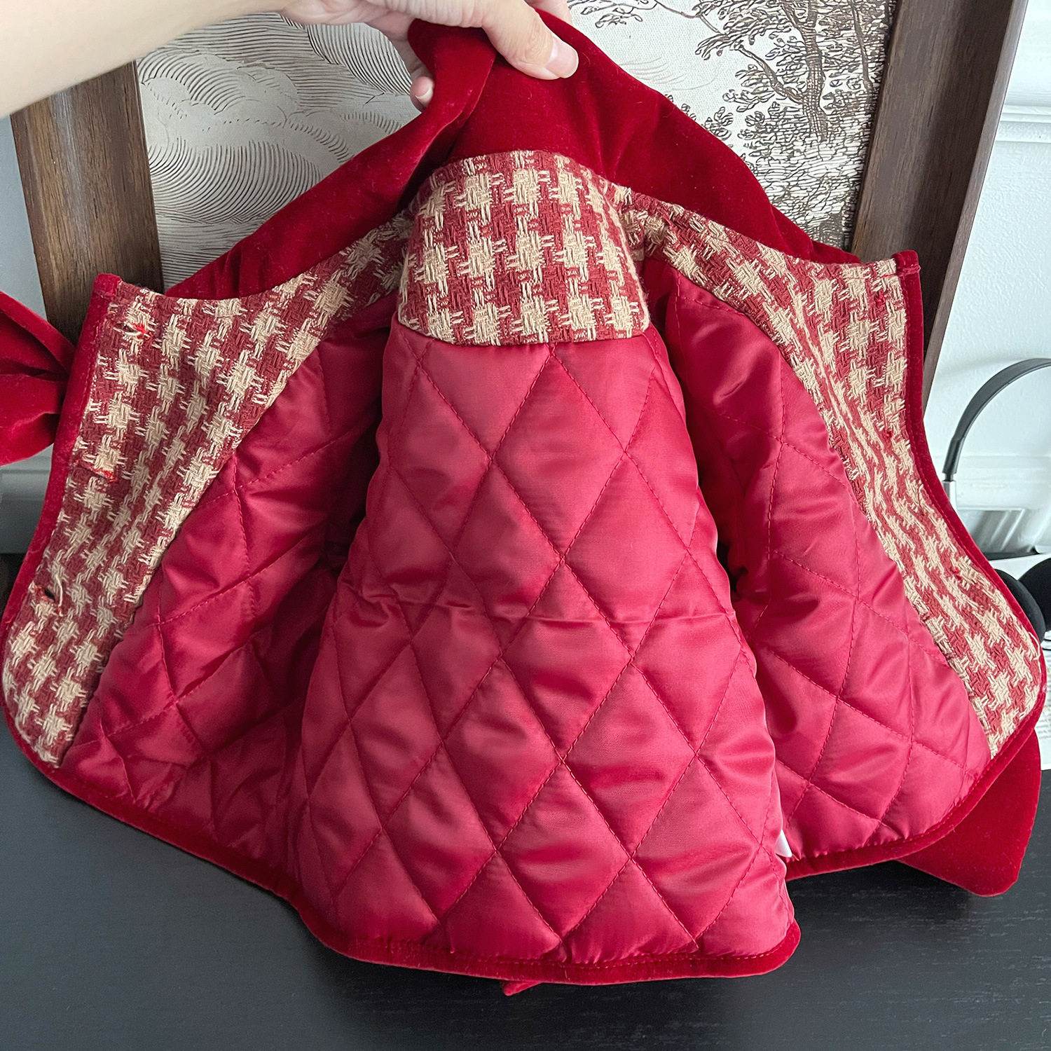 2024冬季新款韩版女童小香风红格蝴蝶结套装宝宝加棉两件套77355,淘宝优惠券,粉丝福利购,淘宝优惠卷