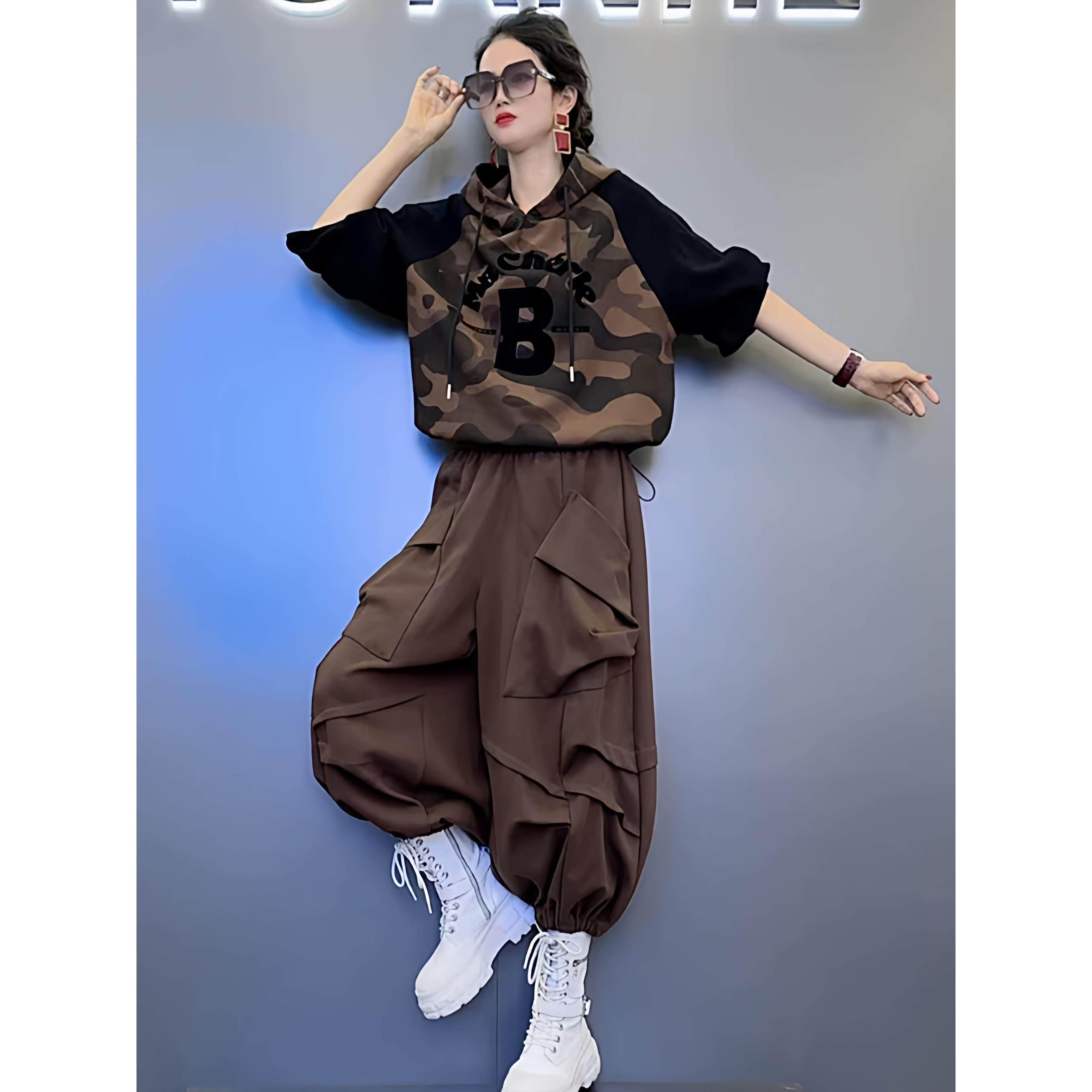 2025秋冬新款时尚休闲连帽迷彩撞色卫衣＋宽松显瘦加2哈伦裤套装,淘宝优惠券,粉丝福利购,淘宝优惠卷