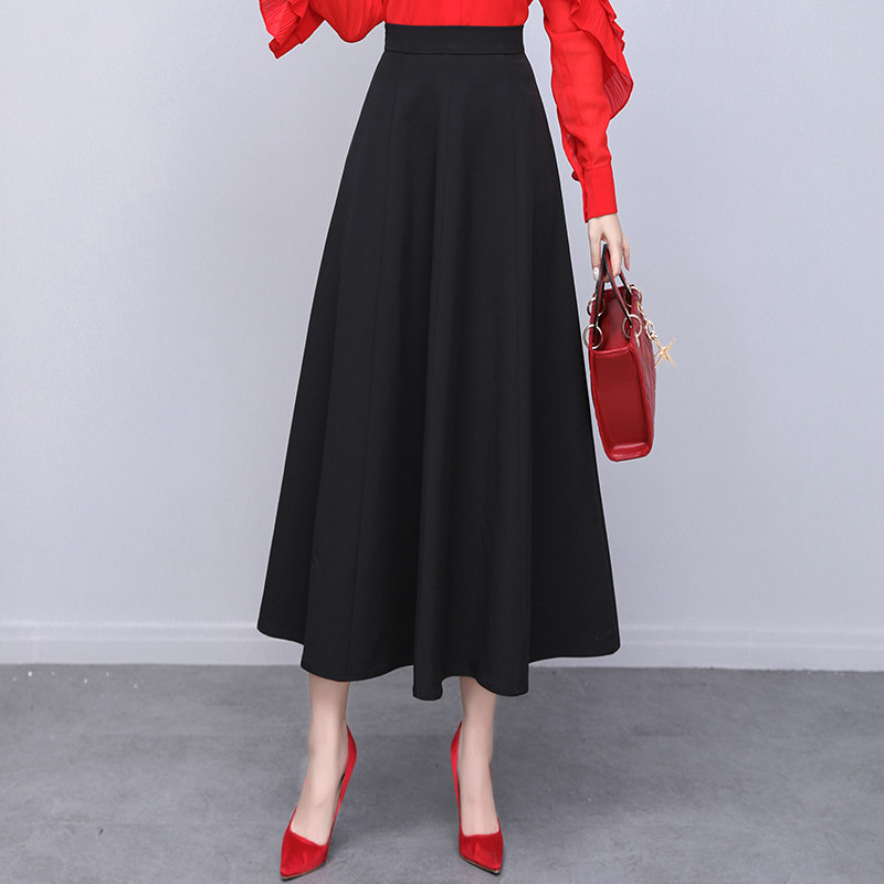 秋季新款高腰a字裙黑色潮半身裙子 婉章半身裙
