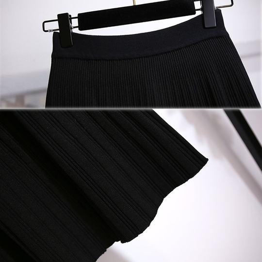秋冬半身裙女士a字裙黑色长裙针织毛线裙高腰百褶裙今年流行裙子