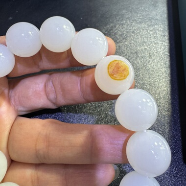 籽料手串圆珠新疆和田玉红皮白玉籽料直径15手链男女手串白细
