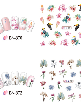 水印玫瑰半透明花朵指甲贴纸