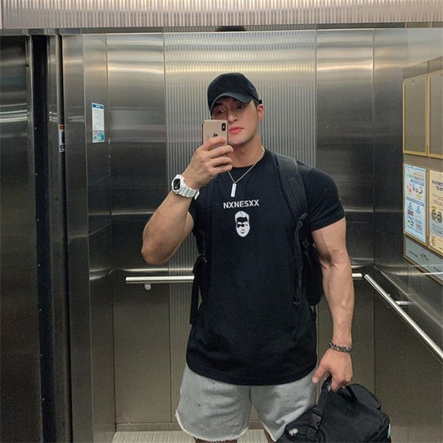 夏季男士肌肉健身T恤 Mutant魔兽运动跑步印花休闲短袖大码健身衣 - 图0