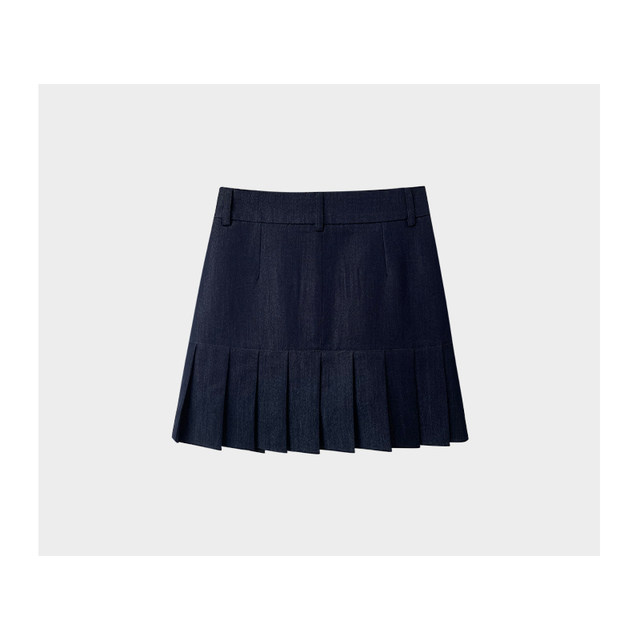 Denim pleated skirt 2025 autumn and winter new high-waisted fashion versatile skirt light luxury slimming advanced A-line skirt