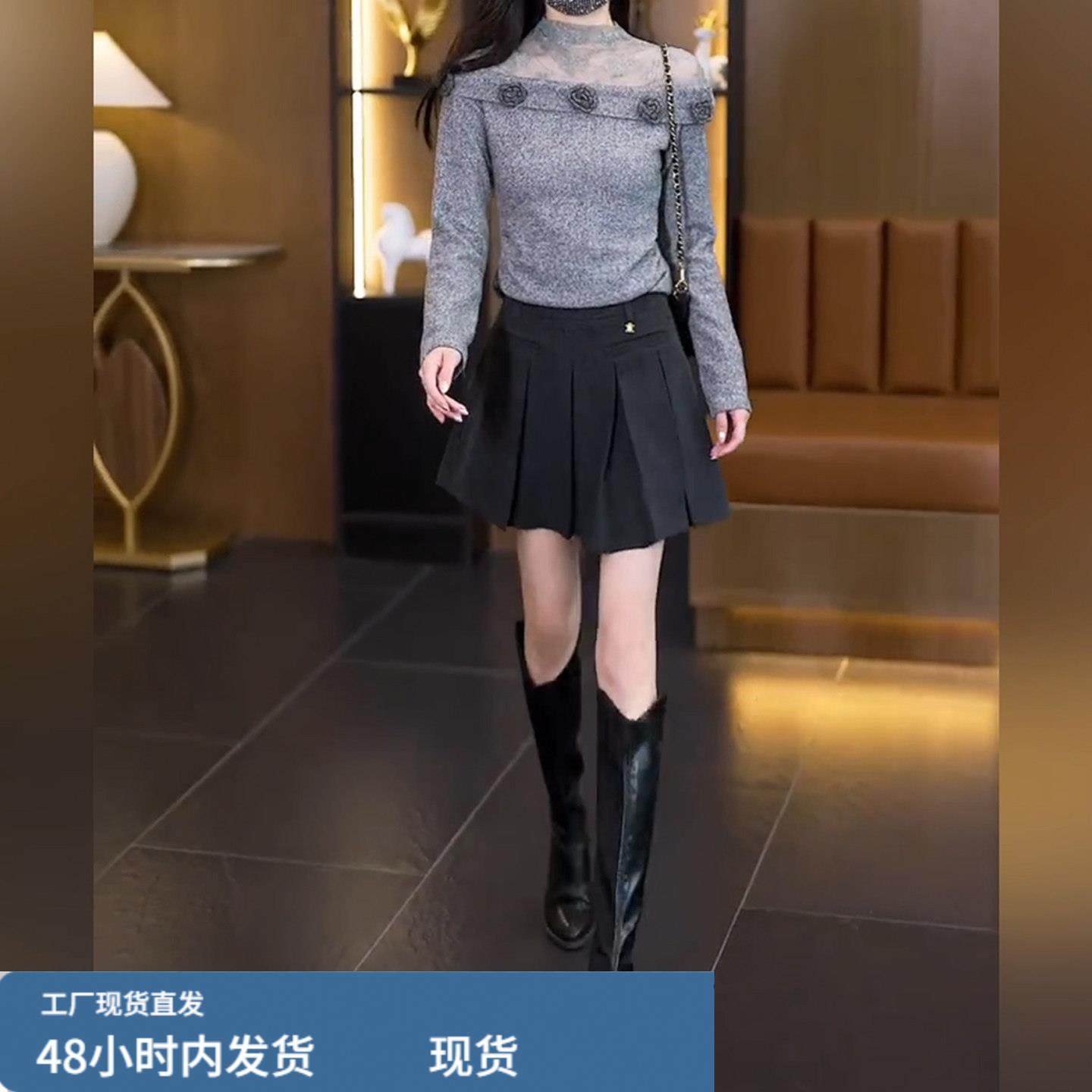 灰色毛呢百褶裙女秋季2025新款小个子高腰显瘦a字防走光半身短裙,淘宝优惠券,粉丝福利购,淘宝优惠卷