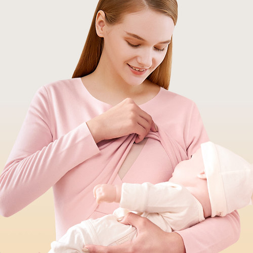 哺乳上衣秋衣纯棉孕妇保暖内衣打底衫秋冬款产后喂奶睡衣月子服女 - 图2