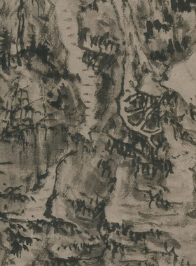 髡残雨洗山根图高清微喷临摹画稿