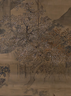 仇英松溪横笛图临摹画稿底稿画心
