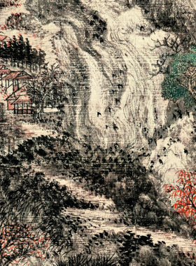 王翚溪山红树图名家山水画真迹高清微喷复制临摹底稿画稿学习范本