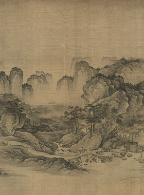 金代佚名 溪山无尽图 古代山水画长卷微喷复制学习临摹画稿范本