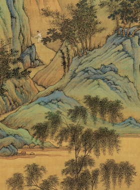 仇英春山吟赏图真迹微喷复制画稿