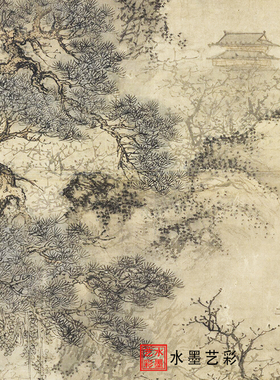 元王蒙桃园春晓图高清微喷画稿