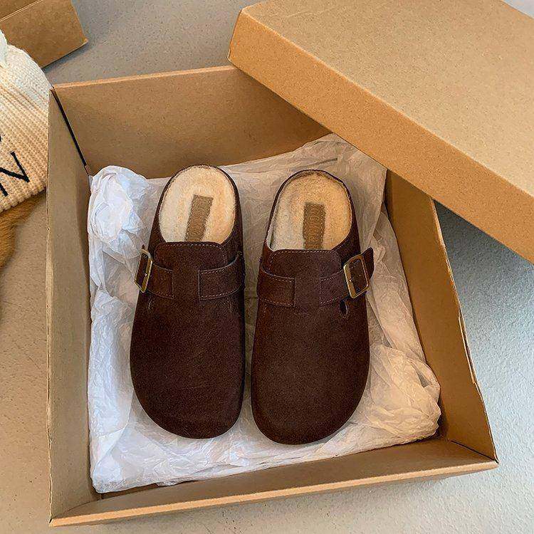 勃肯鞋加绒包头半拖鞋女外穿2026年新款春秋孕妇一脚蹬毛毛0122w,淘宝优惠券,粉丝福利购,淘宝优惠卷