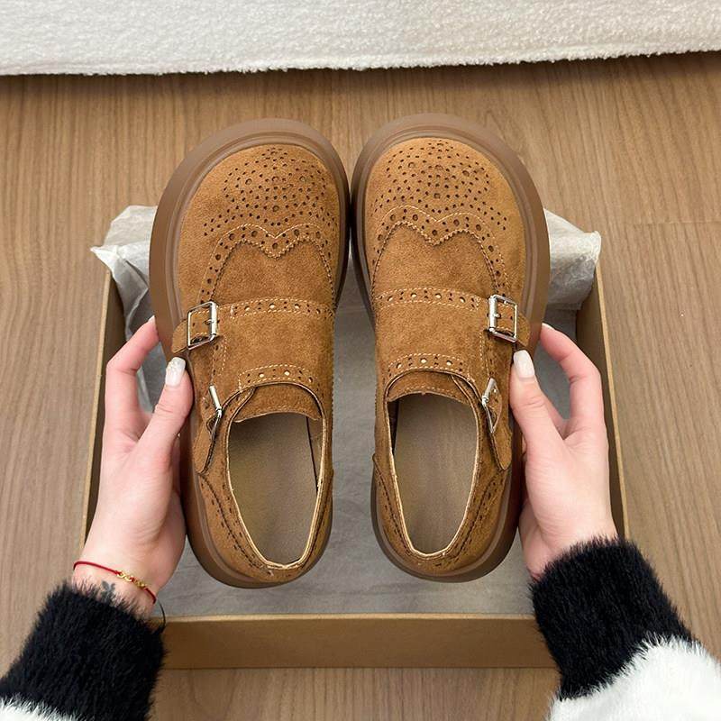 春秋风勃肯鞋女2026松糕厚底双扣带反绒皮配裙子浅口单鞋0121z,淘宝优惠券,粉丝福利购,淘宝优惠卷