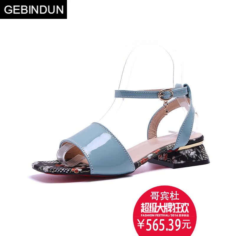 哥宾杜旗舰店GEBINDU轻奢2018新款夏季港风复古方根chic凉鞋女中跟百搭方头粗3