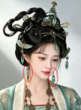 原创绿芜古铜做旧古风头饰战国袍汉服头饰套装中式大祭司发冠簪子